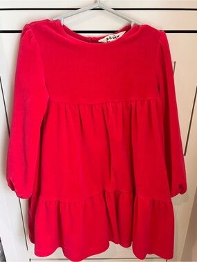 Mini Boden Bright Red Velvet Long-Sleeve Dress